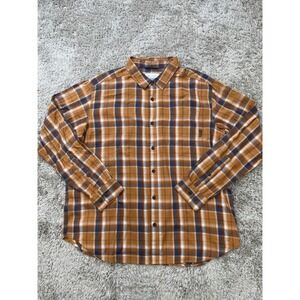 Columbia Shirt Mens XL Brown Blue Plaid Button Up Long Sleeve Hiking Stretch